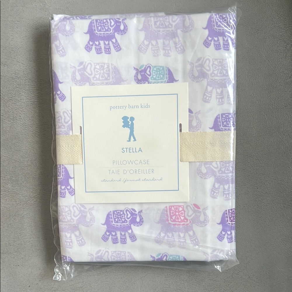Pottery Barn Kids Stella Elephant Standard Pillowcase - Purple on White